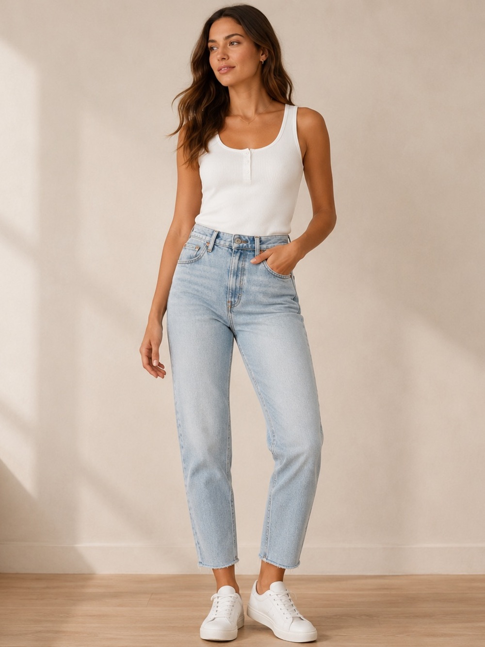 Abercrombie & Fitch The Mom Curve Love High Rise Jeans 28 S/6 Light Wash Raw Hem